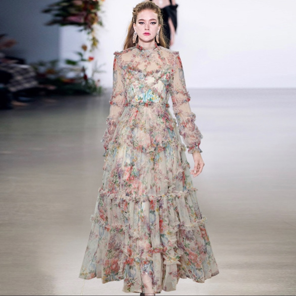 Maxi flowered tulle dress